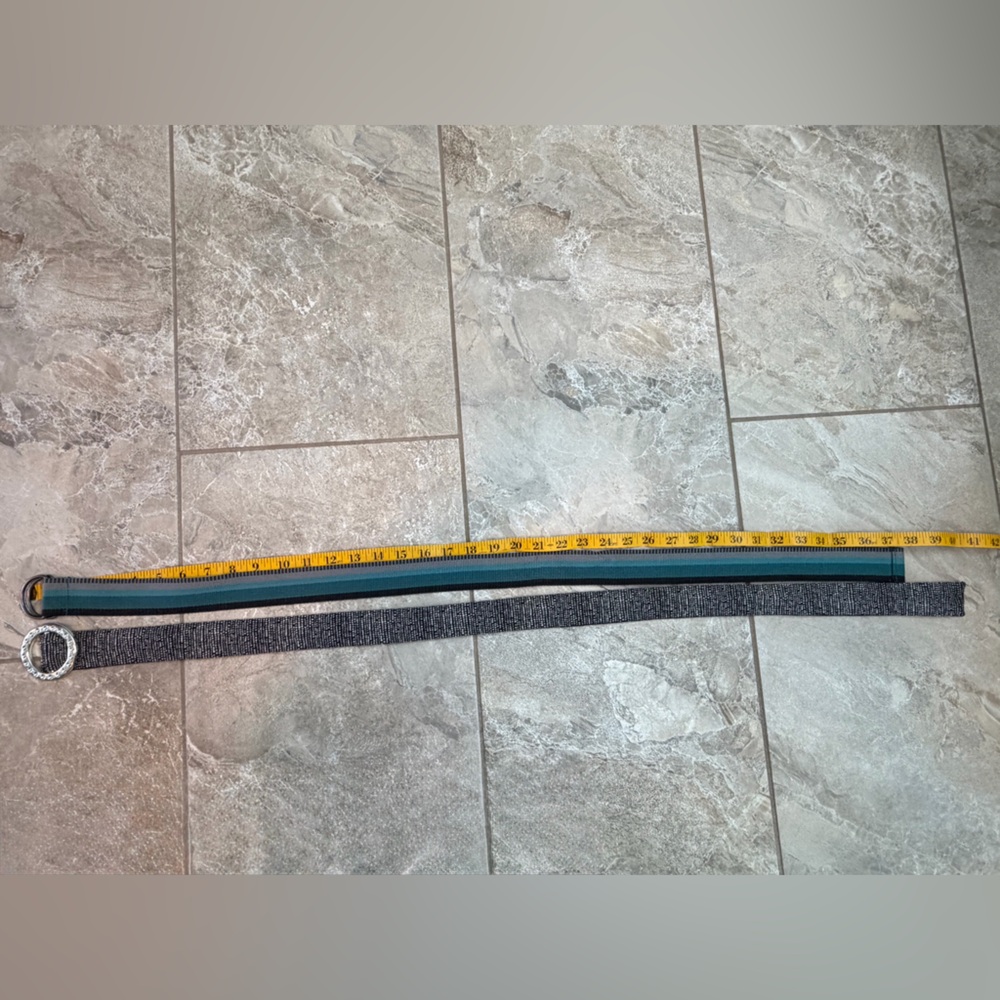 Set of Two Women’s Belts - Reversible Black and Teal Striped